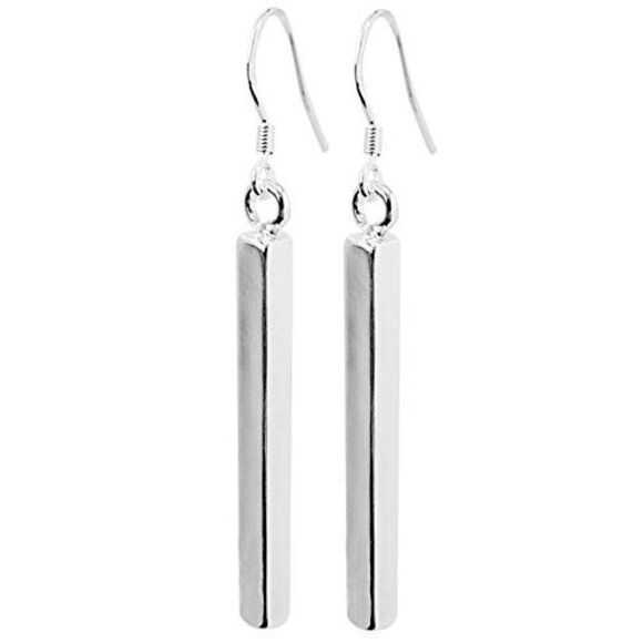 Sterling Silver Plated Bar Drop Earrings - Picture 3 of 4